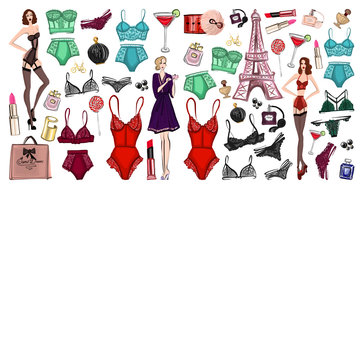 Vector set with lingerie and perfume