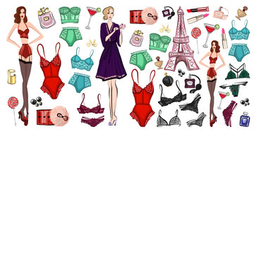 Vector set with lingerie and perfume