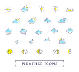 Vector illustration of yellow and blue weather theme icon set on