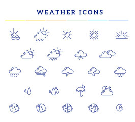 Vector illustration of blue weather theme icon set on white back