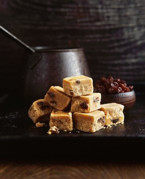 Stack of home-made fudge, close-up