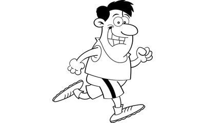 Black and white illustration of a man running.