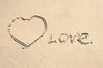 inscription love on the sand