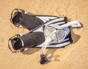 Set of fins snorkel and mask