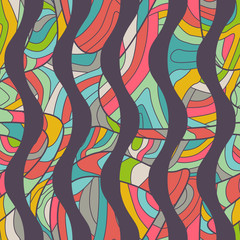 Seamless colorful background with wavy lines filled with ornate