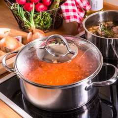 cooking pots on the stove