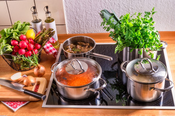 cooking pots on the stove