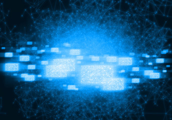 world of particle star abstract ai tech neon glow wave futuristic network background illustration, cyber space time, system of galaxy, light stream of data hologram