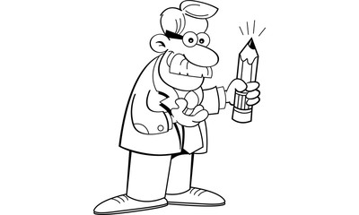 Black and white illustration of a man holding a pencil