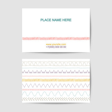 Visit Card Template With Sewing Stitches For Textile Workshop