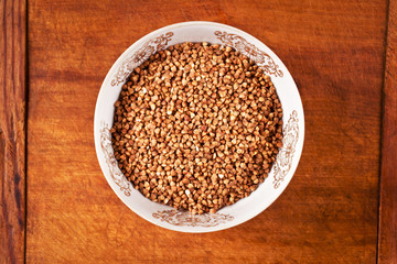 High iron buckwheat in a bowl on a wooden table