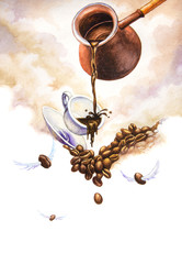Coffee creative. Watercolor illustration - 109240346