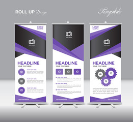 Purple Roll Up Banner template and info graphics, stand design,b