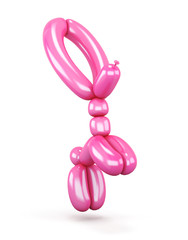 Animal figures out of balloons isolated on white background. Animal with long ears. Pink balloon. 3d render image