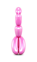 Pink balloon animal isolated on white background. Back side. Balloon cat, dog. 3d render image