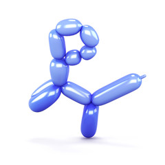 Blue cat made of balloons on a white background. Cat standing on hind legs. Side view. 3d rendering