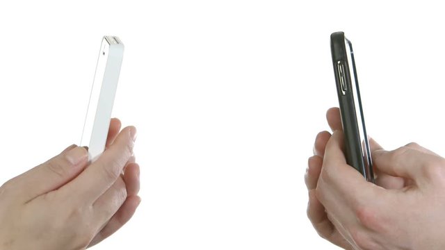 Two cellphones text back and forth