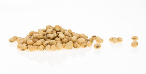 Heap of soybeans, isolated on white background.