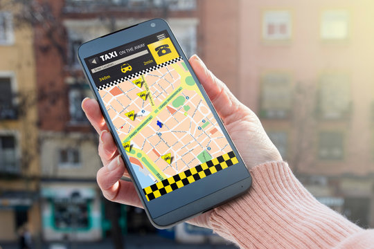 Person Booking Taxi On SmartPhone, through app