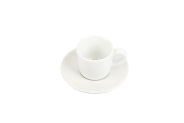 Empty cup with saucer on a white background.