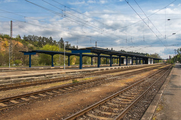 Obraz premium Train railway station without people