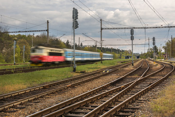 Passenger train goes on rails