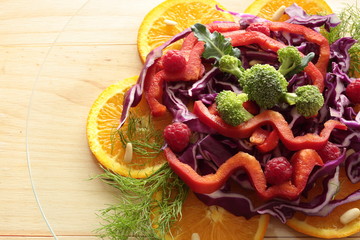 mixed salad on glass dish