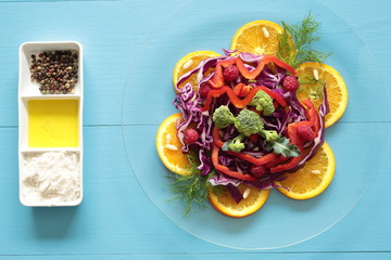 mixed salad on glass dish
