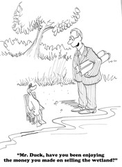 Fototapeta na wymiar Cartoon about a duck and the wetlands.