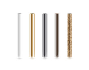 Metal pipes set isoalted on white. Shiny metallic cylinder pipe, silver, grey, golden, chrome, steel, rusty. Gold pole design. Glossy color stick gradient graphic design. Rust column tube with hole. - obrazy, fototapety, plakaty