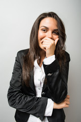 woman surprised and covered her mouth with his hand