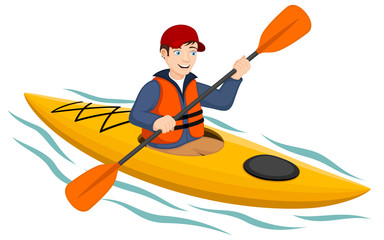 Vector illustration of a cartoon kayaker.