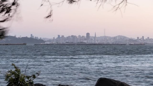Windy San Francisco Nightfall Cross Bay Time Lapse View with Zoom