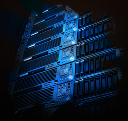 modern blade server in the data center. rt idea concept