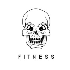 skull with kettlebells in eyes fitness concept