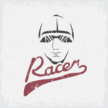 head of racer vintage grunge vector design template