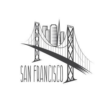 San Francisco-Oakland Bay Bridge and buildings vector illustrati