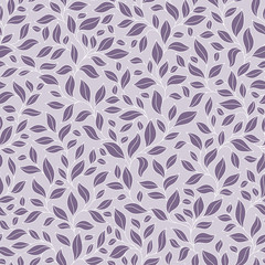 Seamless pattern with violet and pink leaves on dark background.