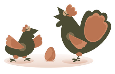 Rooster, hen and egg illustration