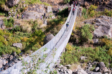 Suspension bridge in the Himalayan mountains, Nepal