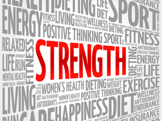 Strength word cloud background, health concept