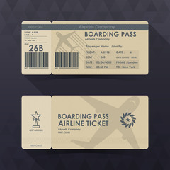 Boarding pass tickets brown paper design. vector illustration.