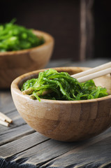 Japanese chuka salad on the wooden table