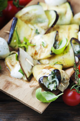 Eggplant rolls with mozzarella cheese