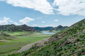 Fototapeta na wymiar Beautiful mountains and river Ili in Kazakhstan