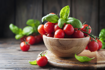 Concept of vegetarian food with tomato and basil