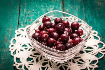 Summer fresh berries , healthy food , wooden background