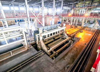 Modern equipment at factory producing concrete blocks