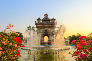 Patuxai(Victory Gate or Gate of Triumph)- a war monument on Lang Xang Avenue in the centre of...