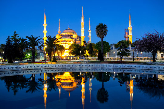 Sultanahmet Mosque (Blue Mosque) with reflection shot at night